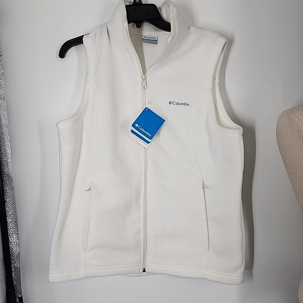 Columbia NEW Three Rivers Fleece Vest Cream Full Zip Zipper Pockets Size Large